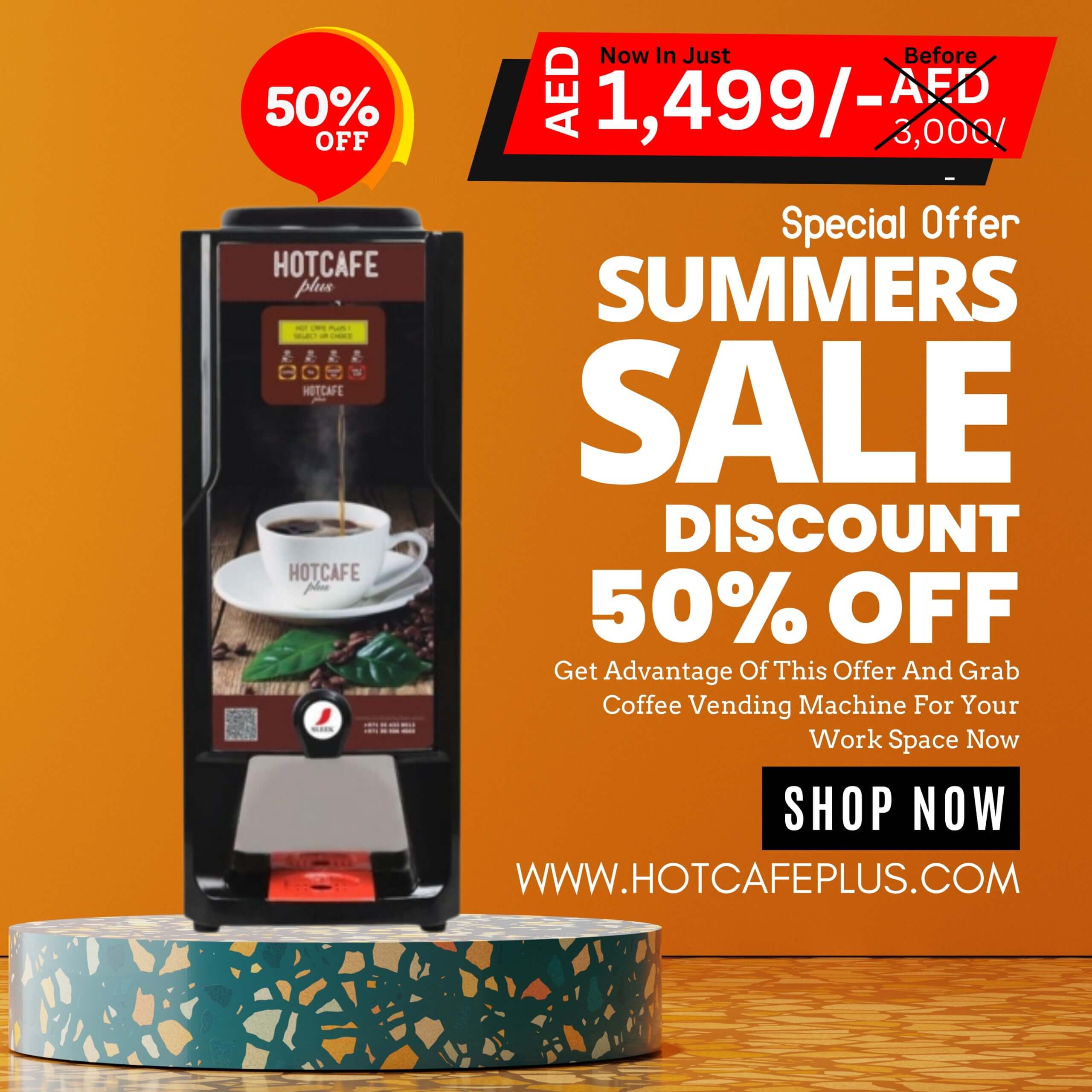 50% Discount Coffee Vending Machine Summers Offer Square